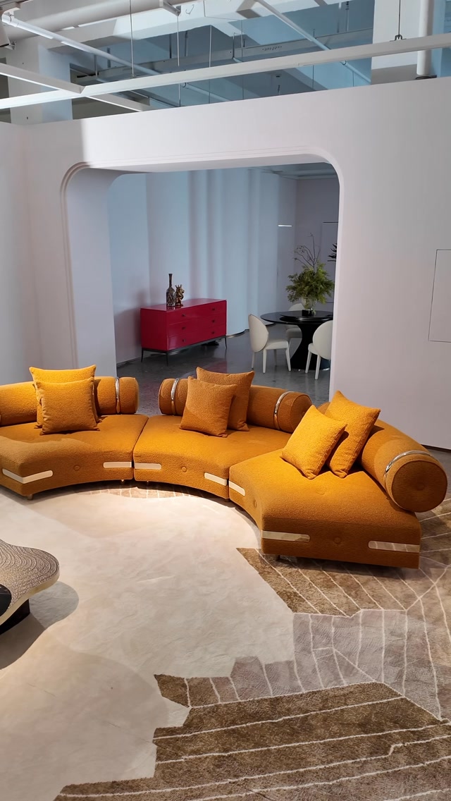 Mustard Boucle Curved Sectional